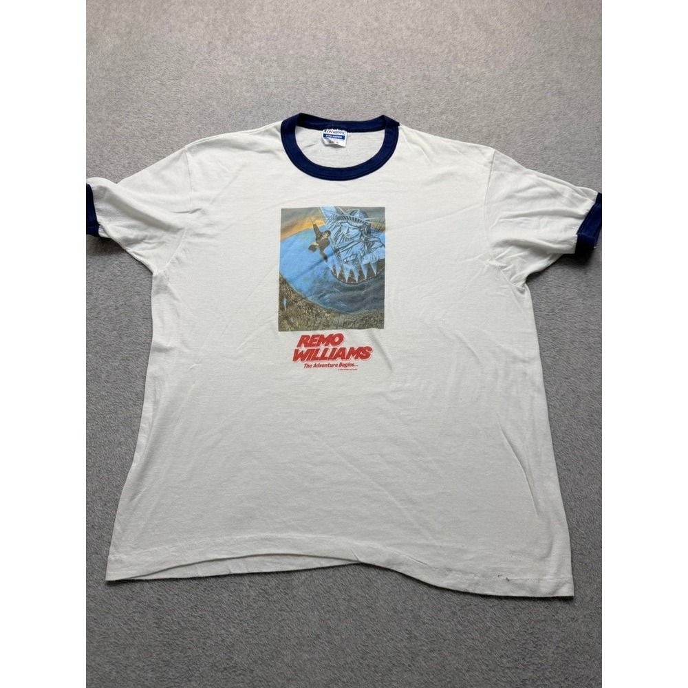Vintage 1985 Remo Williams Movie Promo Ringer T-Shirt XL White Navy Hanes 80s